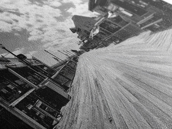 Boardwalk View, Beach Shops, Summer Scene, Coastal Town, Framed Canvas Print, Nautical Wall Art, Dining Room Coastal Decor