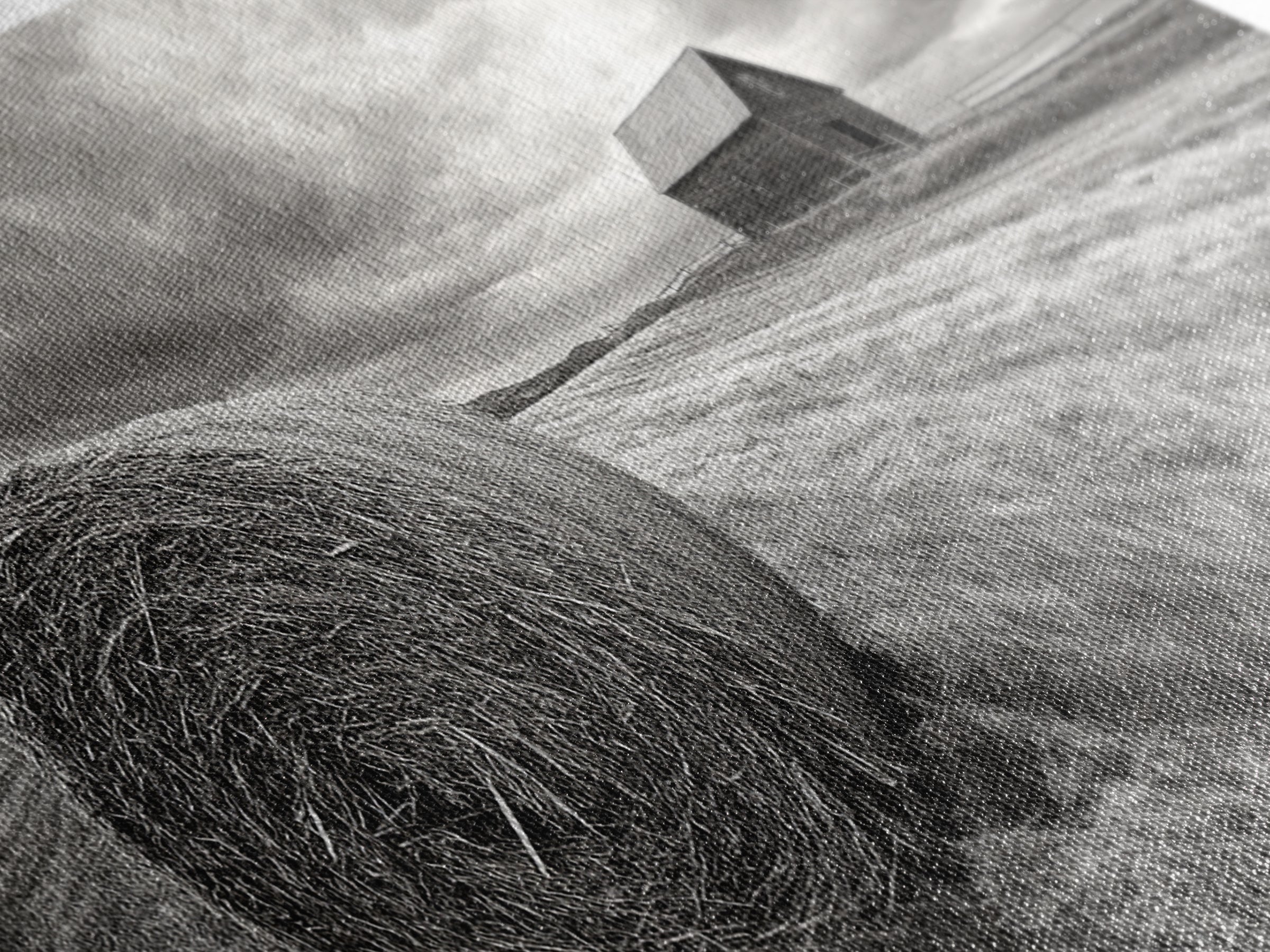 Barn Field, Hay Bale, Rural Farmland Scene, Autumn Countryside Art, Canvas Print, Farmhouse Wall Decor, Rustic Fall Living Room Art