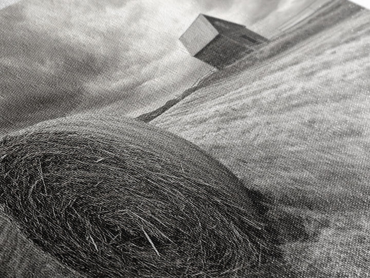 Barn Field, Hay Bale, Rural Farmland Scene, Autumn Countryside Art, Canvas Print, Farmhouse Wall Decor, Rustic Fall Living Room Art