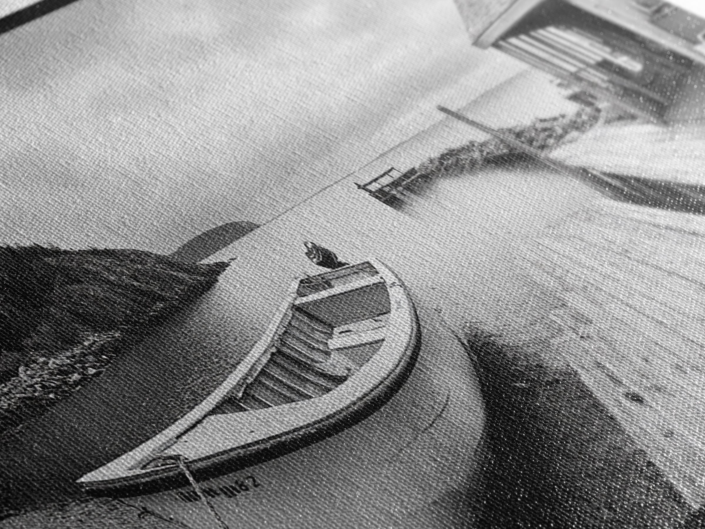 Rowboat Dock, Harbor Scene, Calm Waters, Quiet Morning, Framed Canvas Print, Lakeside Cabin Wall Art, Rustic Nautical Decor, Cabin Decor