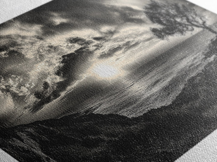 Dramatic Ocean Sunset, Coastal Tree, Monochrome Landscape, Canvas Print, Living Room Wall Art, Surreal Nature View, Oceanview Print