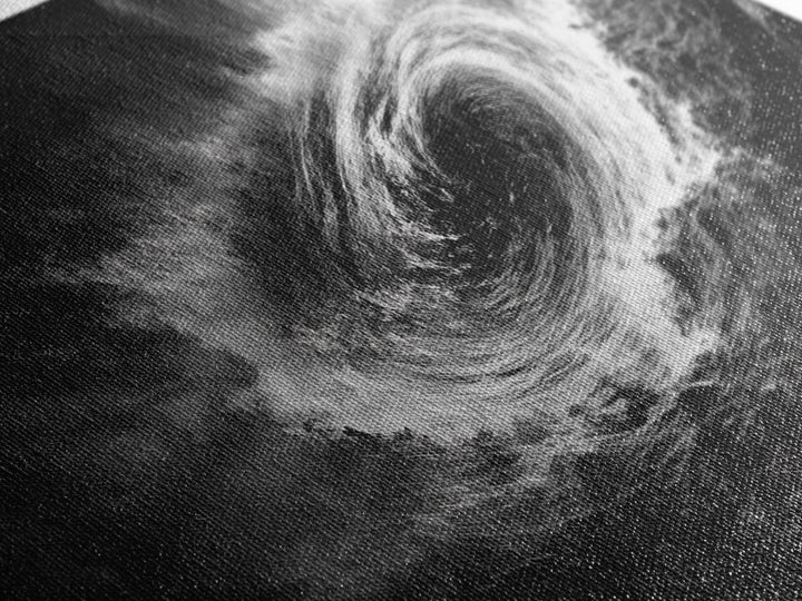 Ocean Vortex, Dramatic Waves, Sea Swirl, Storm Art, Framed Canvas Print, dark abstract art, gaming room decor, black and white power art