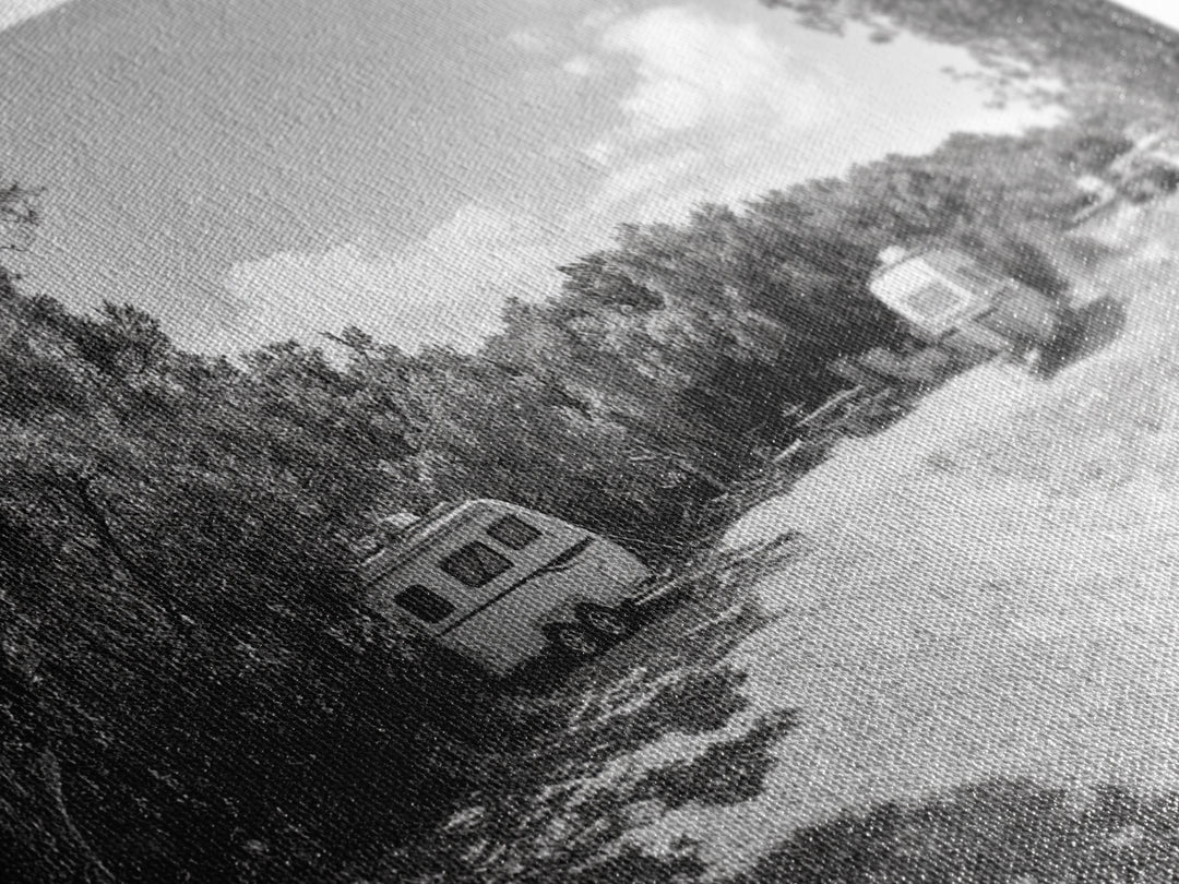 Camper Vans, Nature Escape, Forest Glamping, Sunny Grove, Canvas Print, Rustic Wall Art, Adventure Lover Gift, Living Room Decor