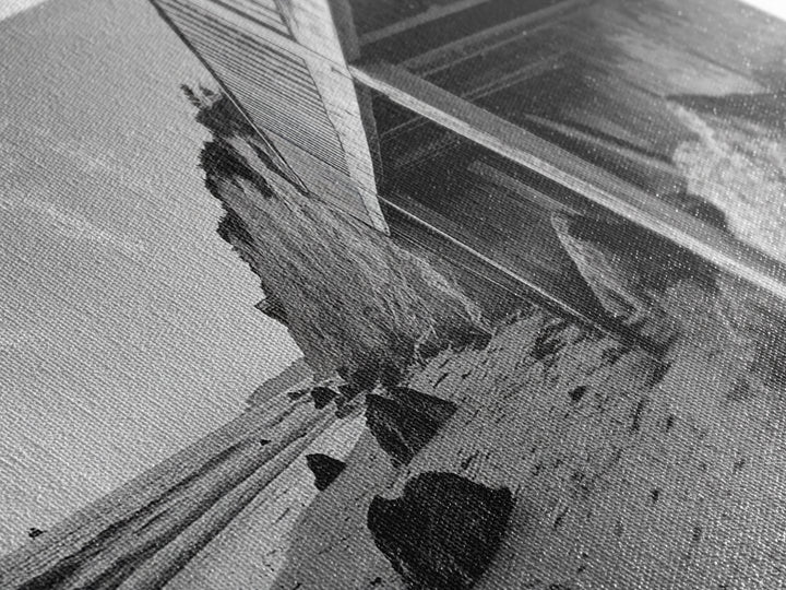 Coastal Cliff View, Seaside Escape, Beachside Structure, Framed Canvas Print, Rustic Wall Art, Modern Coastal Living Room Decor