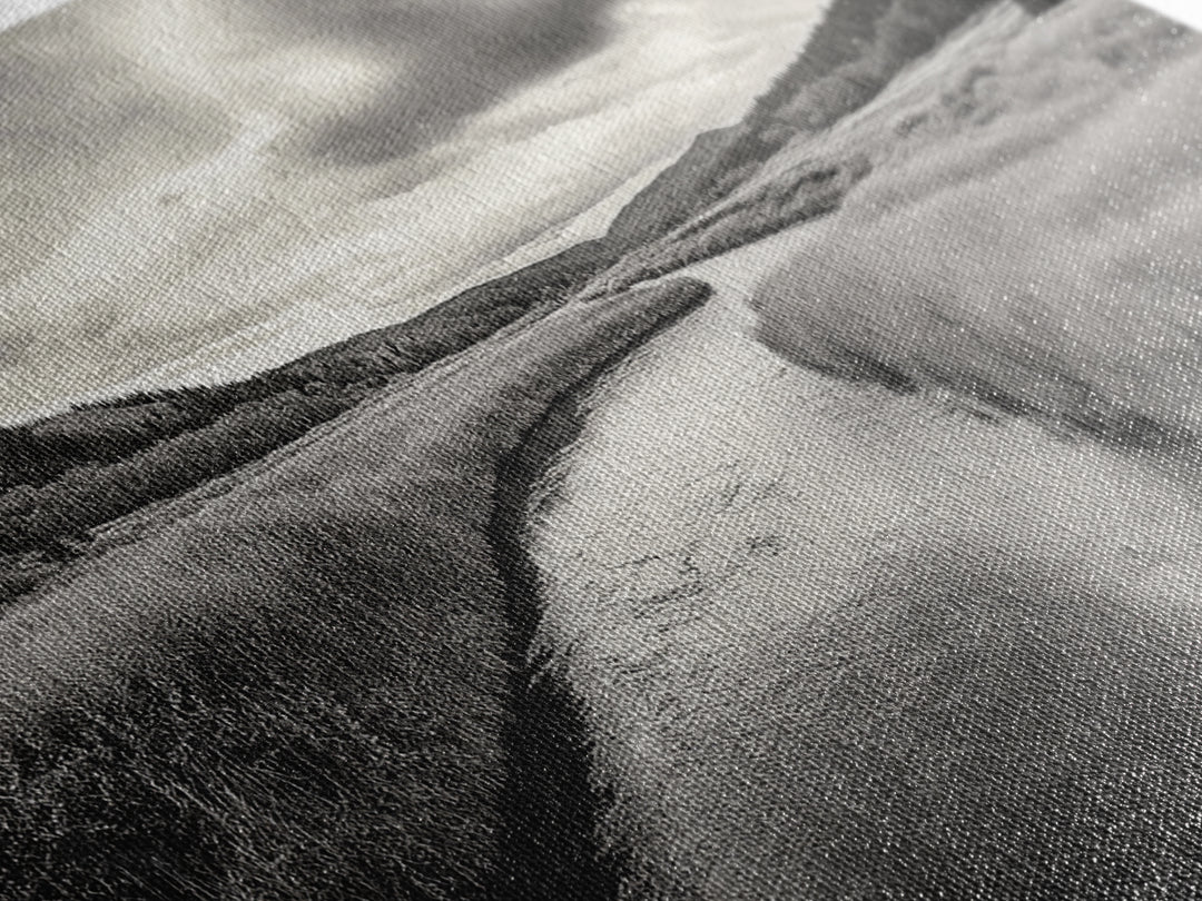 River Valley, Flowing Stream, Grassy Hills, Wilderness Calm, Framed Canvas Print, rustic home decor, Fall art, cabin wall landscape print