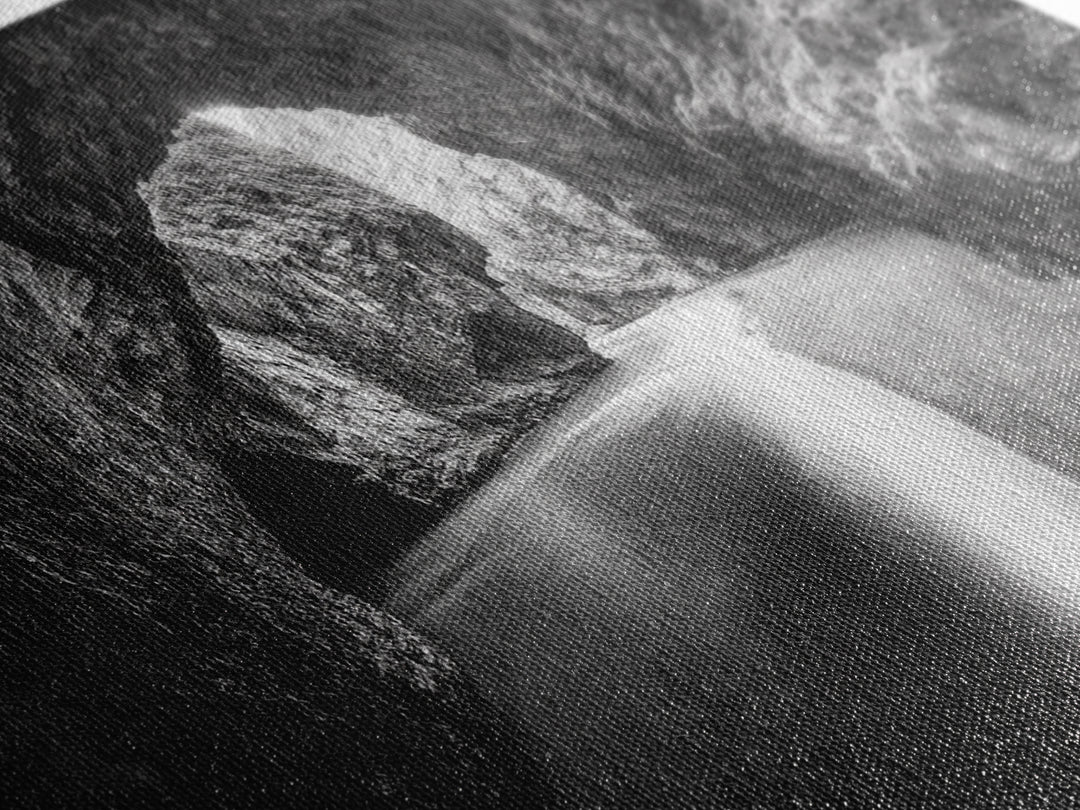 Ocean Cave Flow, Coastal Rock Wall Art, Moody Nature Seascape, Black White Beach Decor, Boho Bathroom Accent, Canvas Print, Monochrome Art