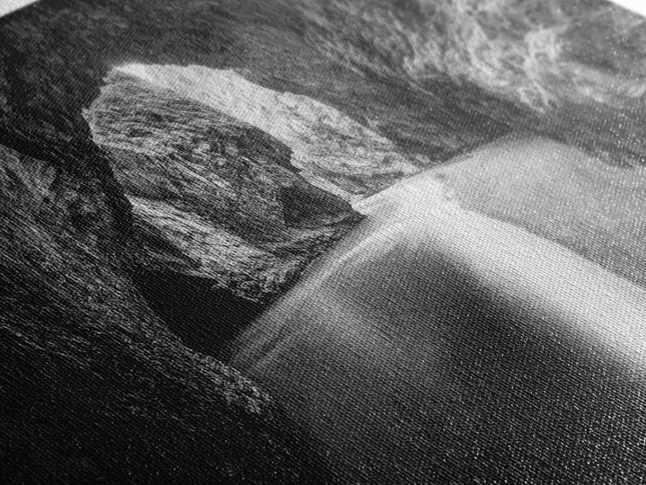 Ocean Cave Flow, Coastal Rock Wall Art, Moody Nature Seascape, Black White Beach Decor, Boho Bathroom Accent, Canvas Print, Monochrome Art
