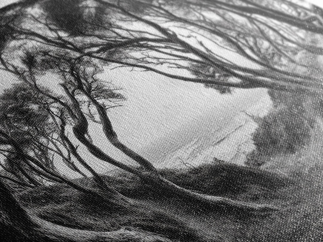 Coastal Trees, Windswept Forest, Ocean View, Framed Canvas Print, Boho Wall Art, Living Room Art, Nature Wall Decor, Monochrome Landscape