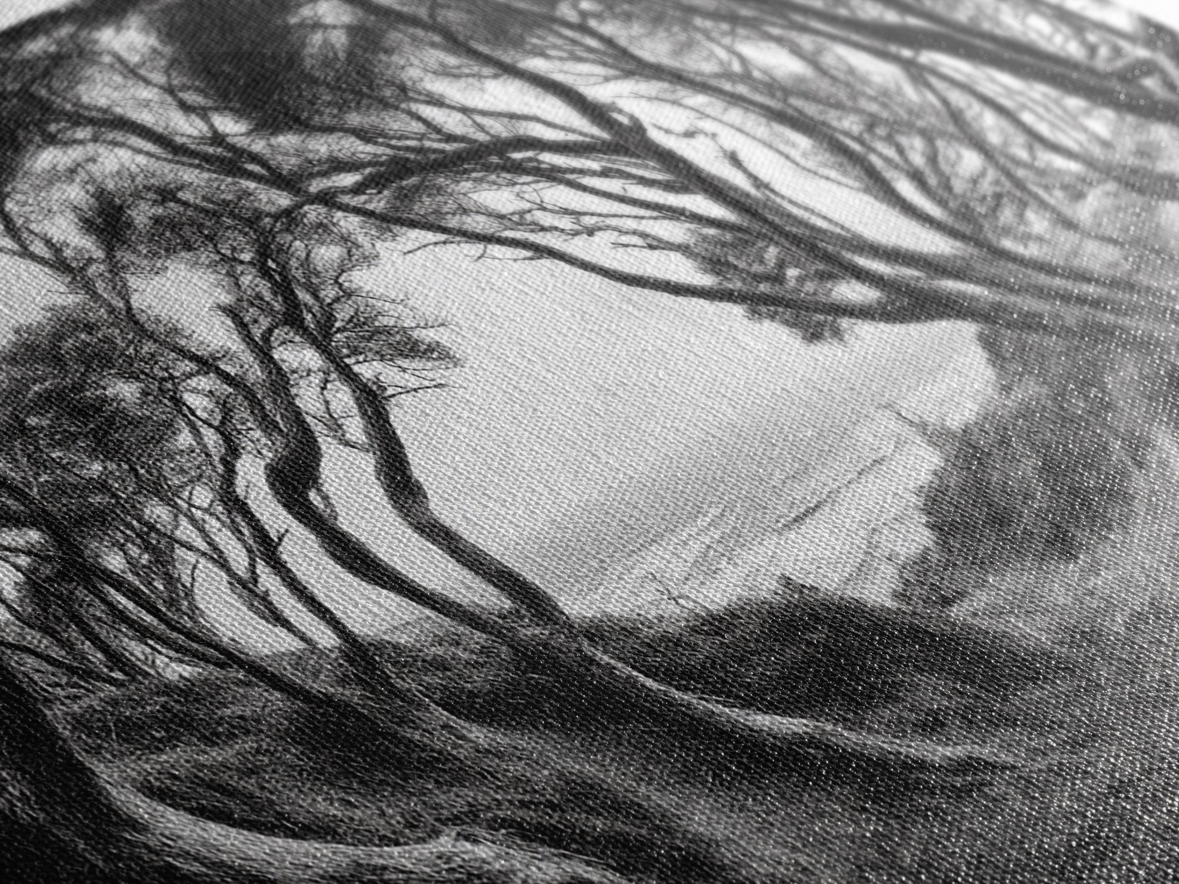 Coastal Trees, Windswept Forest, Ocean View, Framed Canvas Print, Boho Wall Art, Living Room Art, Nature Wall Decor, Monochrome Landscape