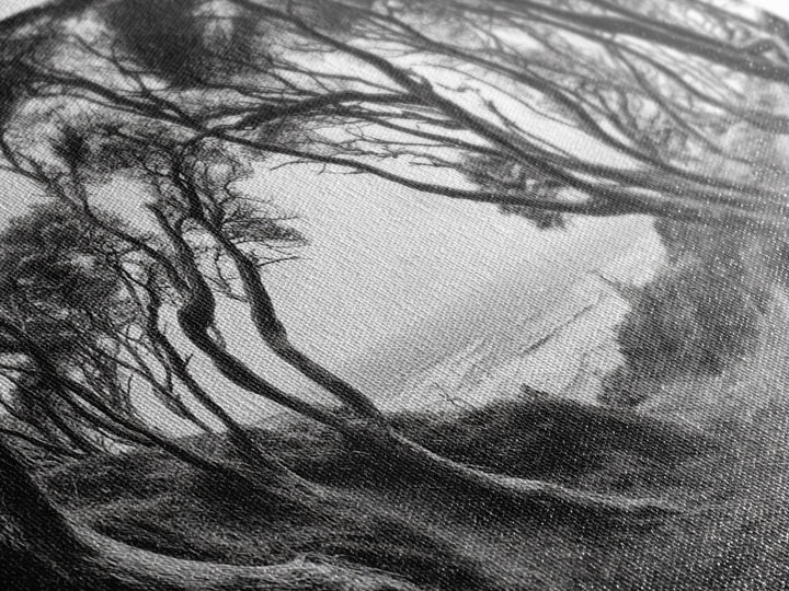 Coastal Trees, Windswept Forest, Ocean View, Framed Canvas Print, Boho Wall Art, Living Room Art, Nature Wall Decor, Monochrome Landscape