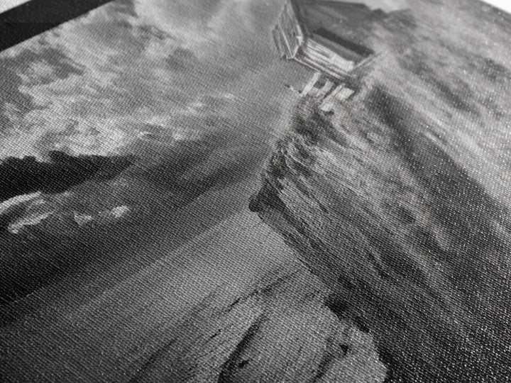 Cliff Cabin, Stormy Coast, Ocean Bluff, Dramatic Skies, Canvas Print, Moody Nature Art, Living Room Accent, Fall Season Decor