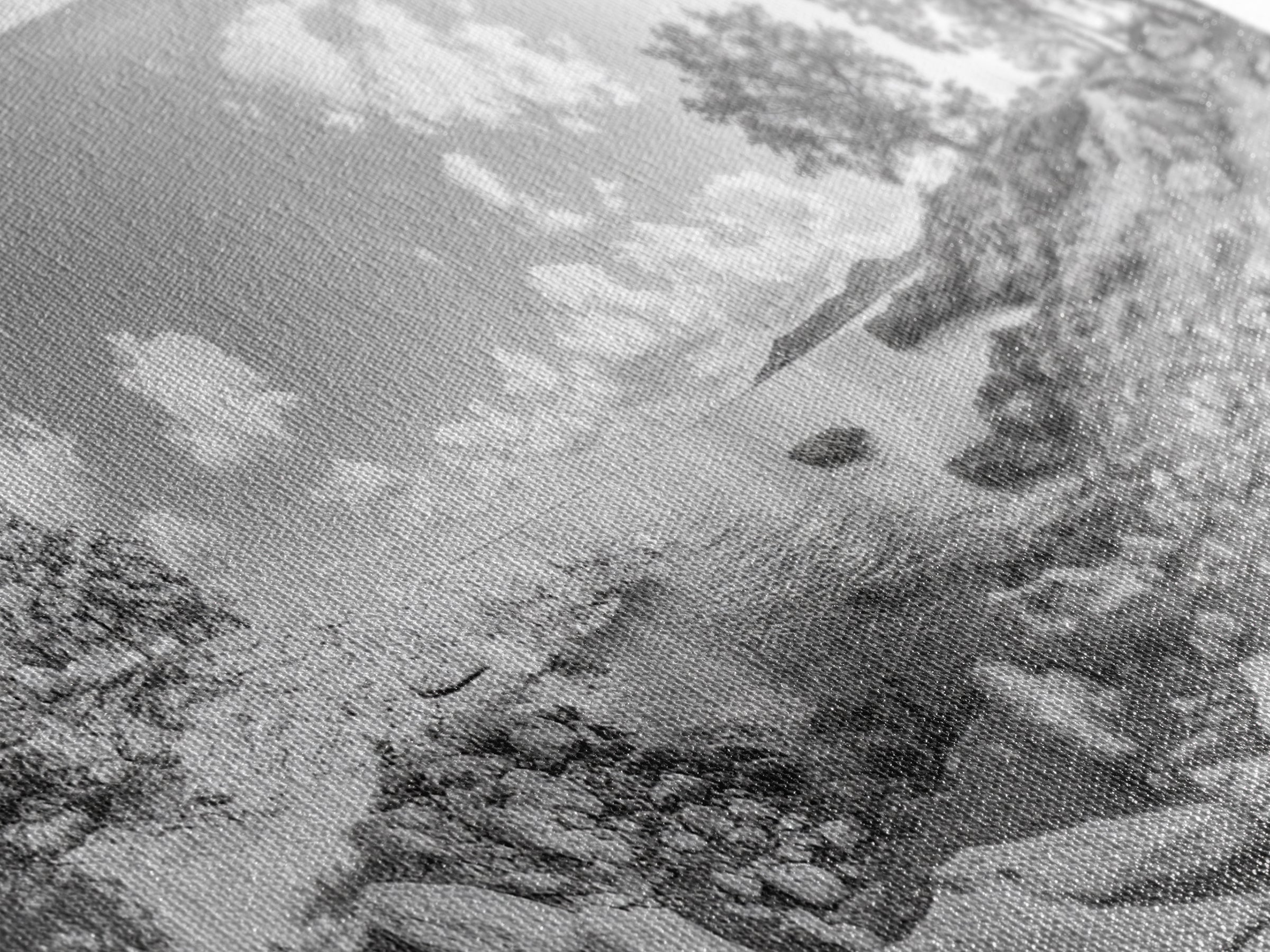 Rocky Cove, Tranquil Bay, Forest Edge, Panoramic Beach, Framed Canvas Print, Nature Art, Bathroom Wall Decor, Earthy Coastal View