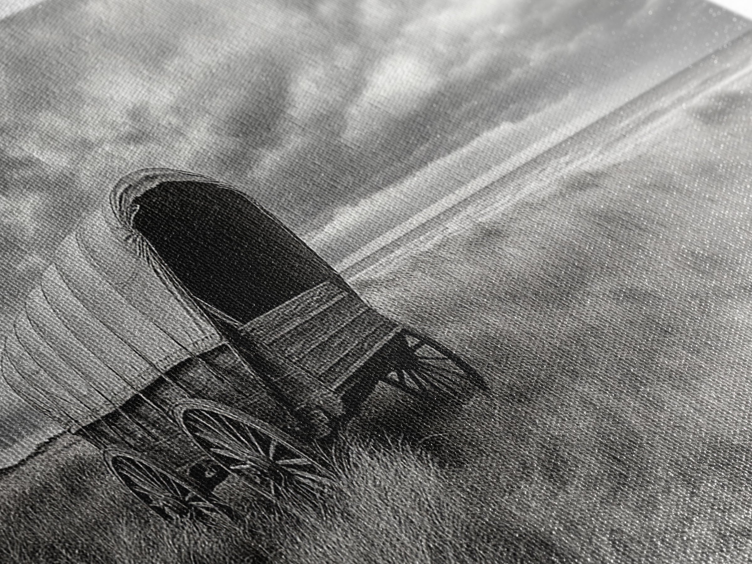 Prairie Wagon, Coastal Grass, Covered Cart, Western Landscape, Framed Canvas Print, Rustic Fall Art, Living Room Wall Decor