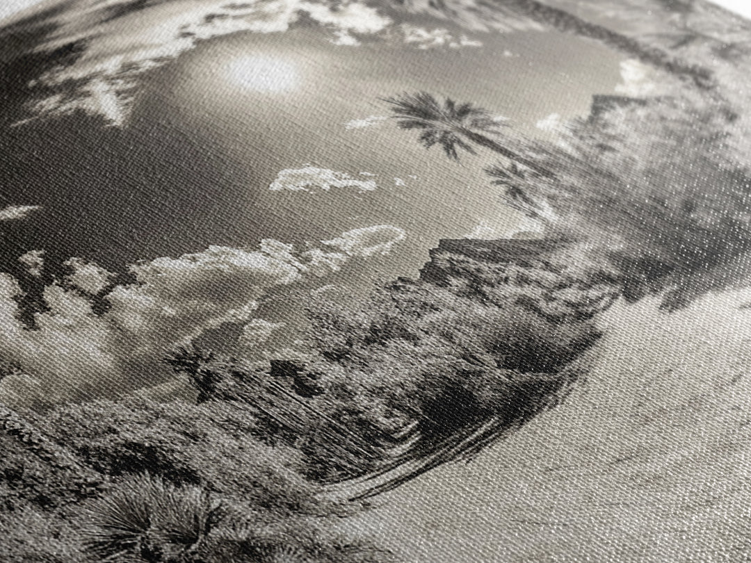 Desert Oasis, Palm Landscape, Nature Panorama, Framed Canvas Print, Tropical Wall Art, Living Room Decor, Boho Aesthetic, Sunlit Scene