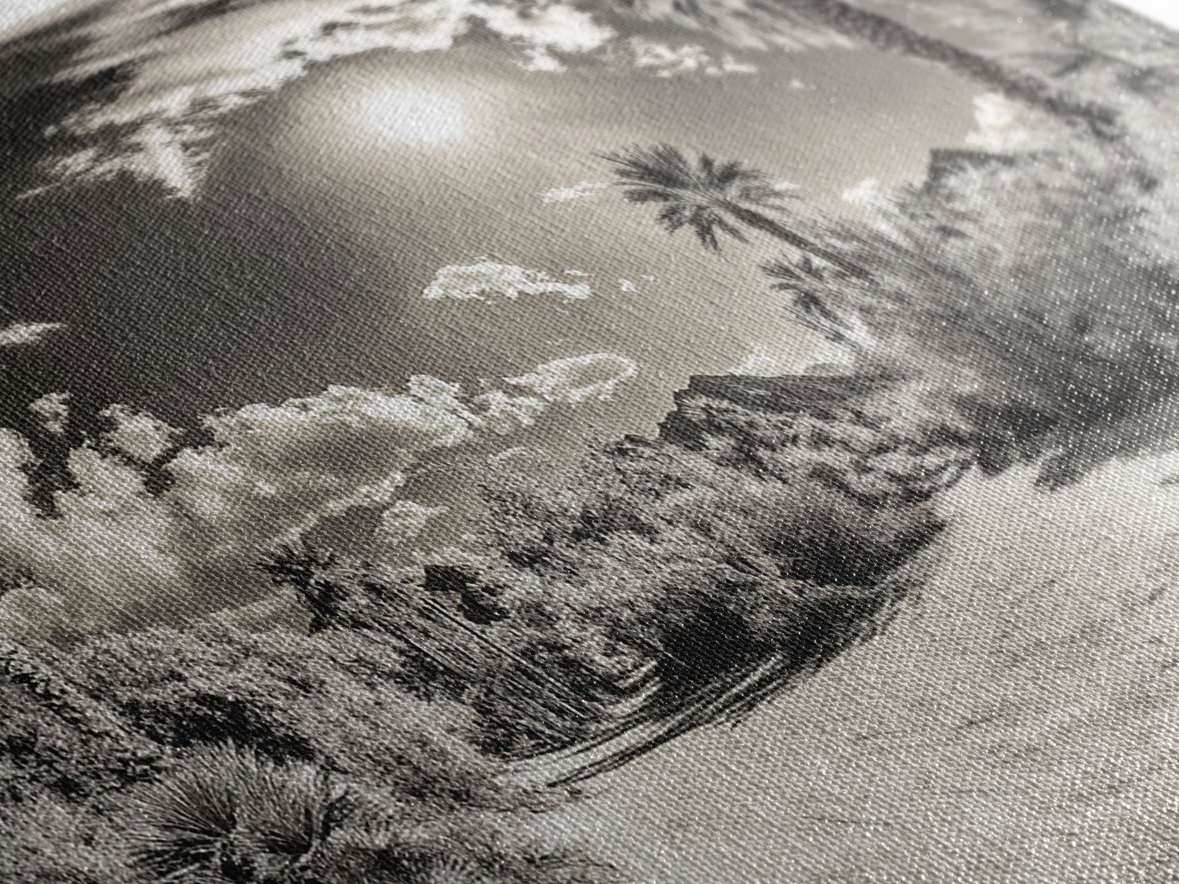 Desert Oasis, Palm Landscape, Nature Panorama, Framed Canvas Print, Tropical Wall Art, Living Room Decor, Boho Aesthetic, Sunlit Scene