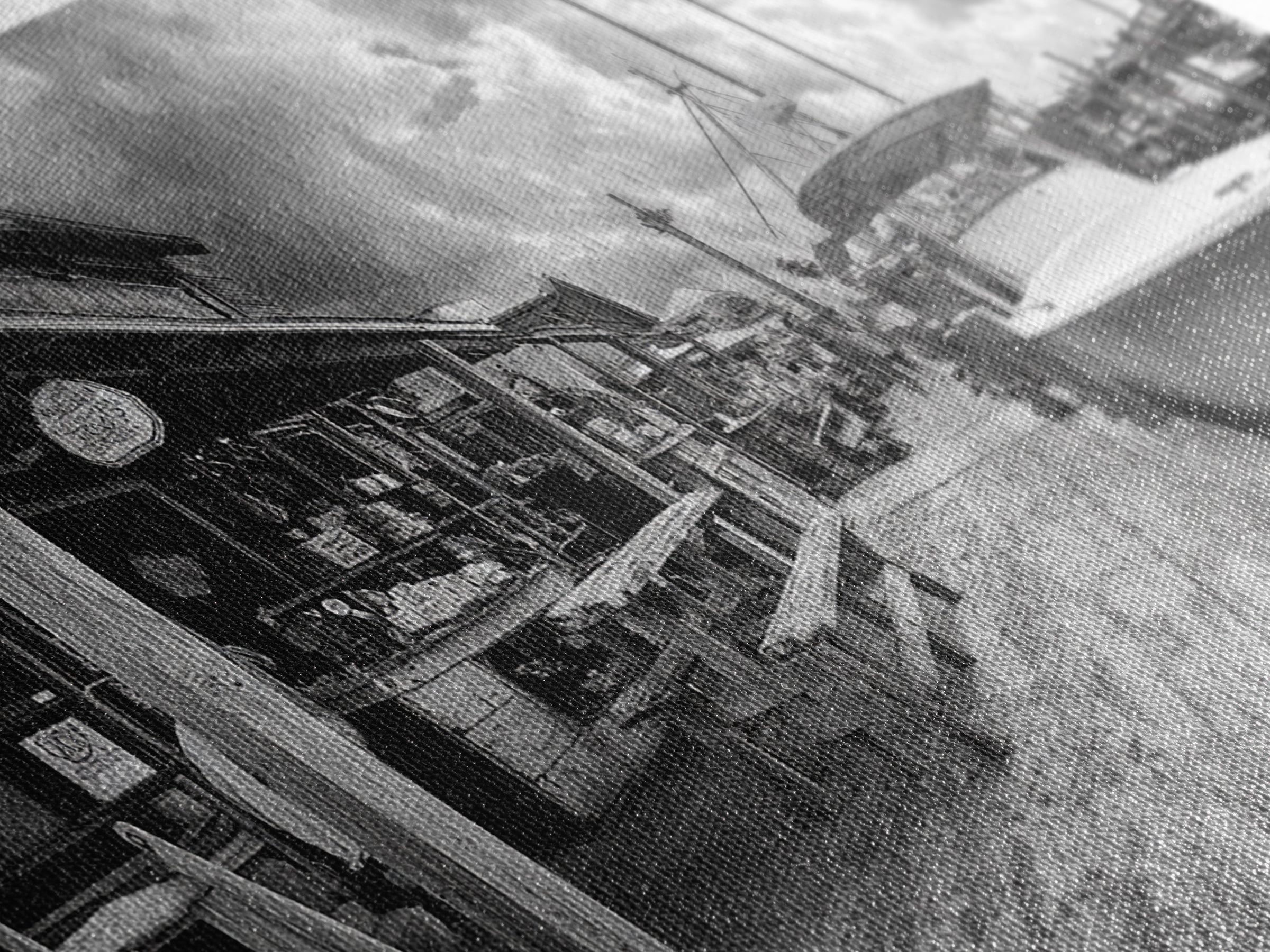 Dockside Market, Nautical Vibes, Fishing Village, Framed Canvas Print, Coastal Kitchen Art, Rustic Decor, Oceanfront Life Scene