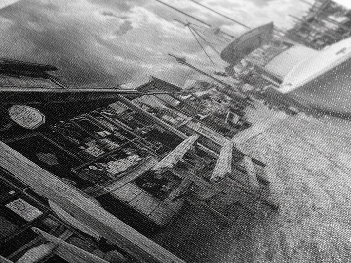 Dockside Market, Nautical Vibes, Fishing Village, Framed Canvas Print, Coastal Kitchen Art, Rustic Decor, Oceanfront Life Scene