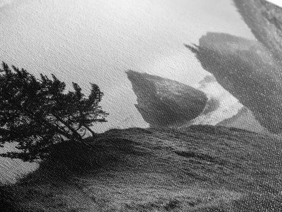 Coastal Cliff Scene, Evergreen Ocean Landscape, Pacific Northwest View, Framed Canvas Print, Nature Inspired Wall Art, Minimalist Decor