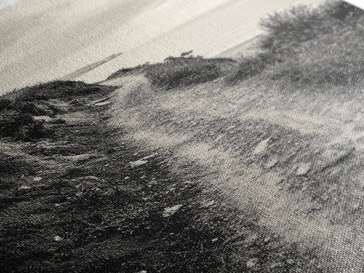 Coastal Cliff Path, Tranquil Trail, Black and White Landscape, Nature Lover Gift, Framed Canvas Print, Entryway Wall Art, Rustic Boho Art