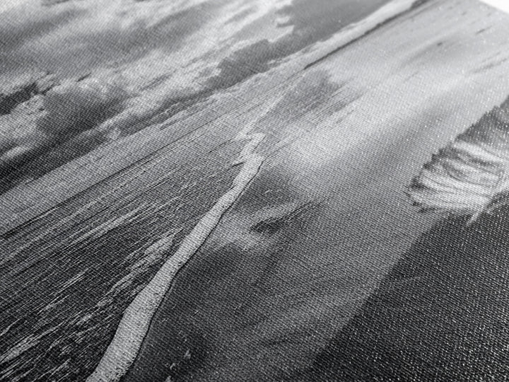 Autumn Beach Leaf, Drift Shore, Moody Cloudscape, Black and White Fall Art, Framed Canvas Print, Seasonal Wall Decor, Rustic Autumn Style