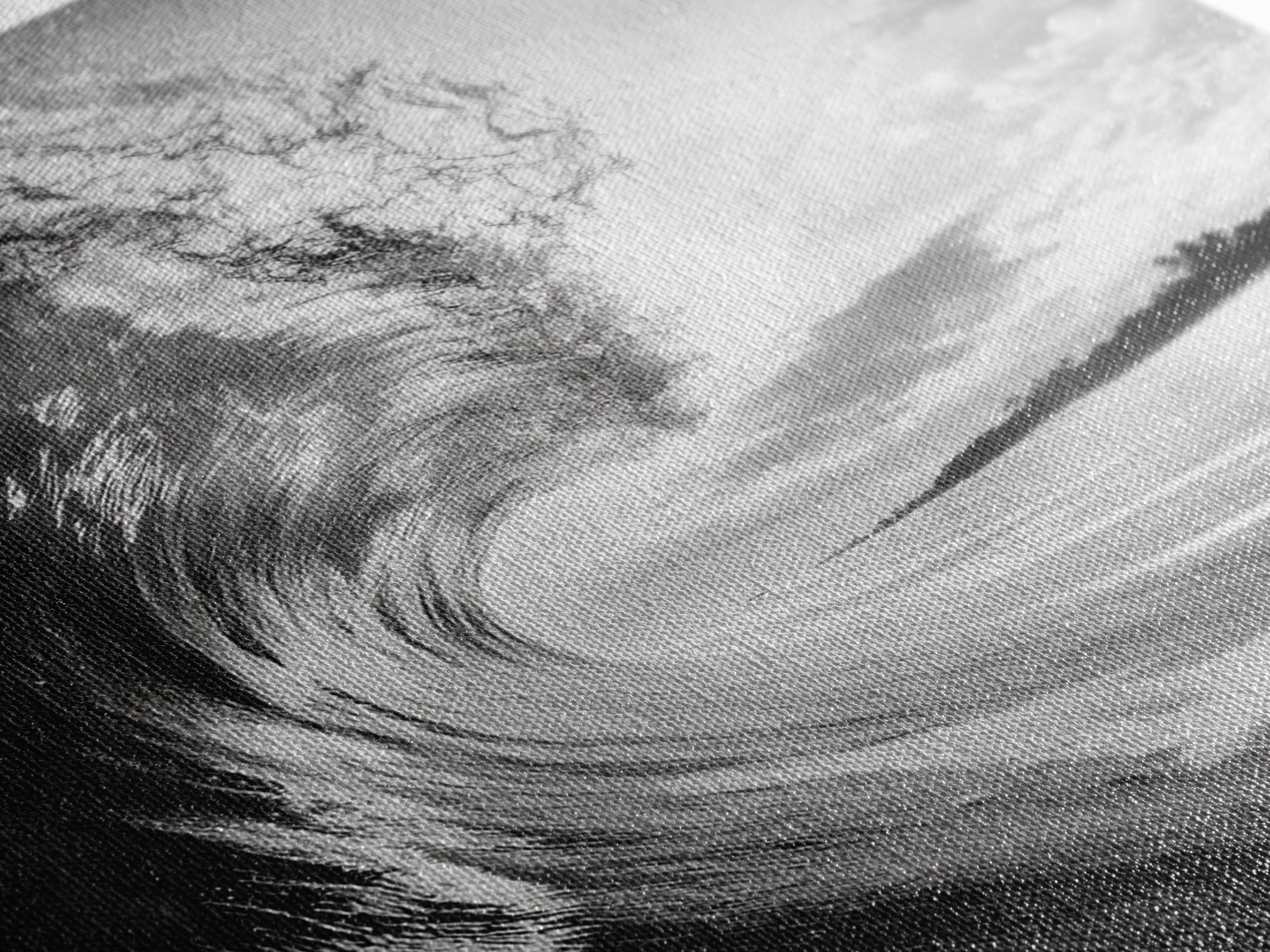Ocean Wave Curl, Sea Barrel Art, Surf Power Print, Framed Canvas Print, Bathroom Wall Art, Modern Beach Decor, Black White Seascape