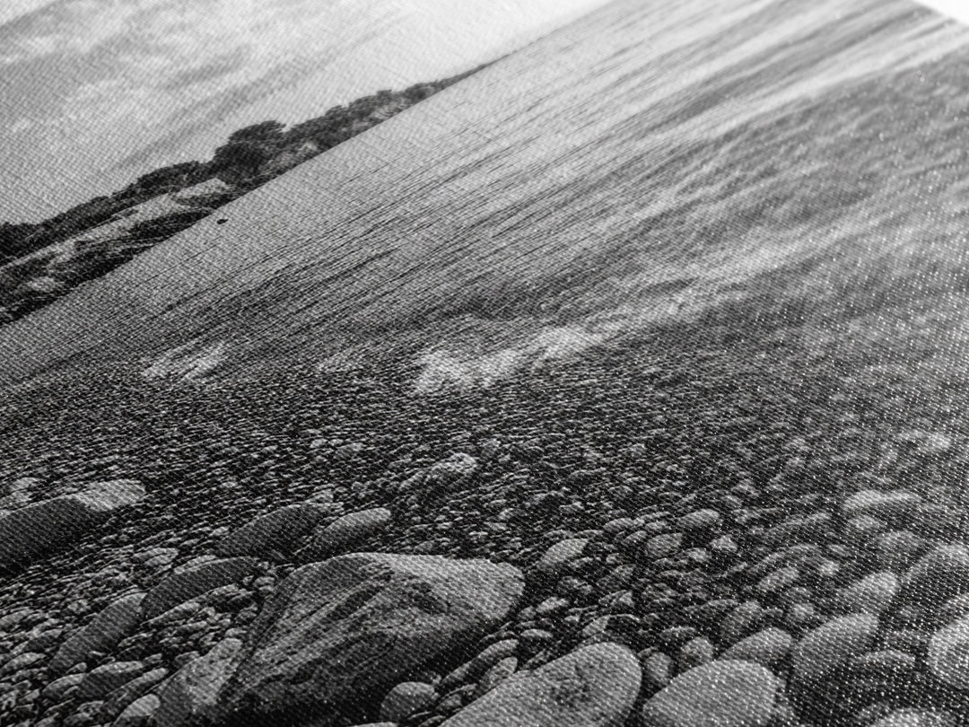 Pebble Beach, Tranquil Coastline, Coastal Stones, Sunrise Shore, Canvas Print, Bathroom Wall Art, Ocean Photography, Beach House Decor