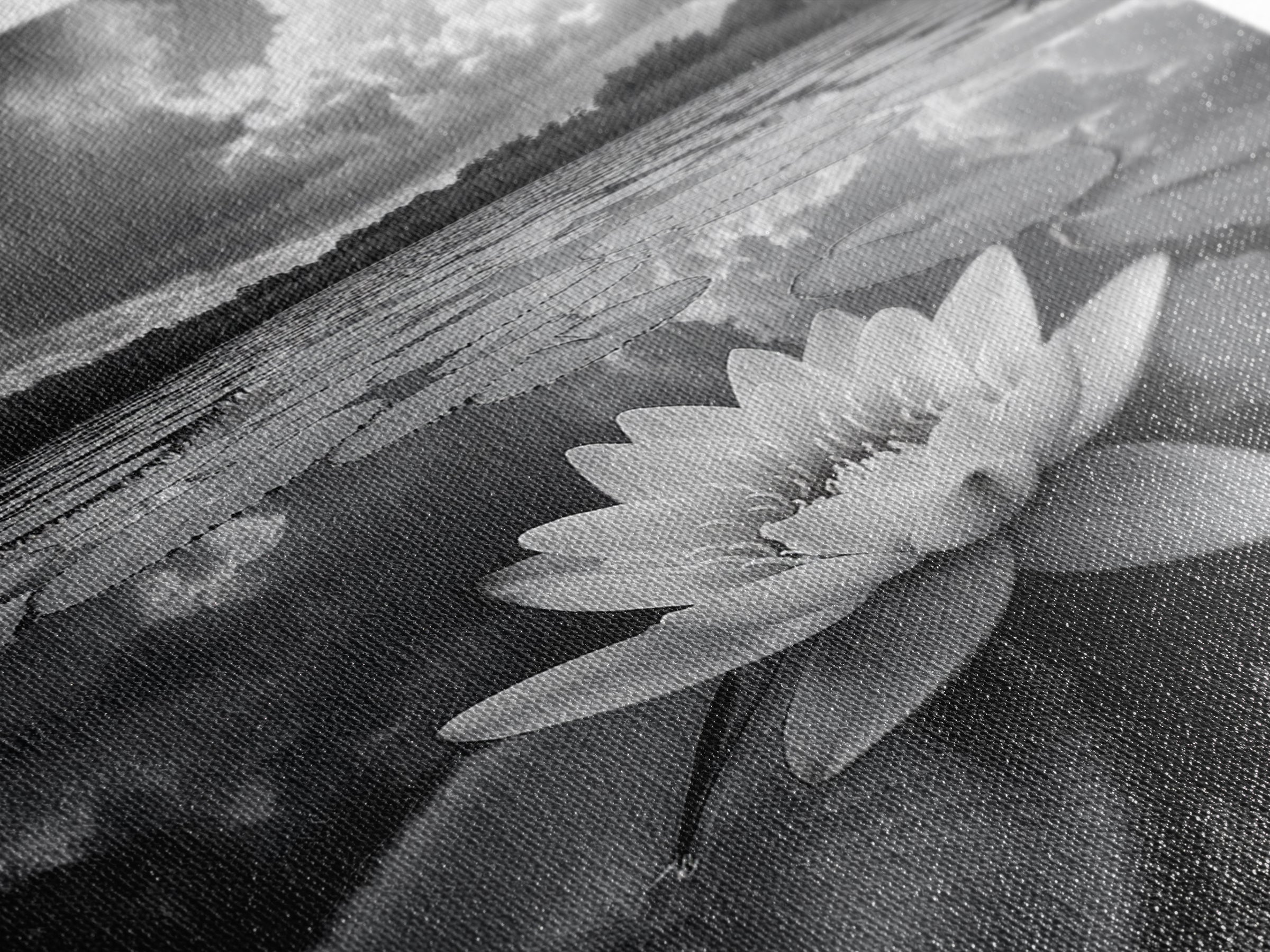 Tranquil Lotus, Cloud Reflections, Water Lily Pond, Framed Canvas Print, Zen Wall Art, Spa Bathroom Decor, Modern Nature Photography