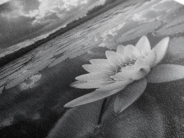 Tranquil Lotus, Cloud Reflections, Water Lily Pond, Framed Canvas Print, Zen Wall Art, Spa Bathroom Decor, Modern Nature Photography