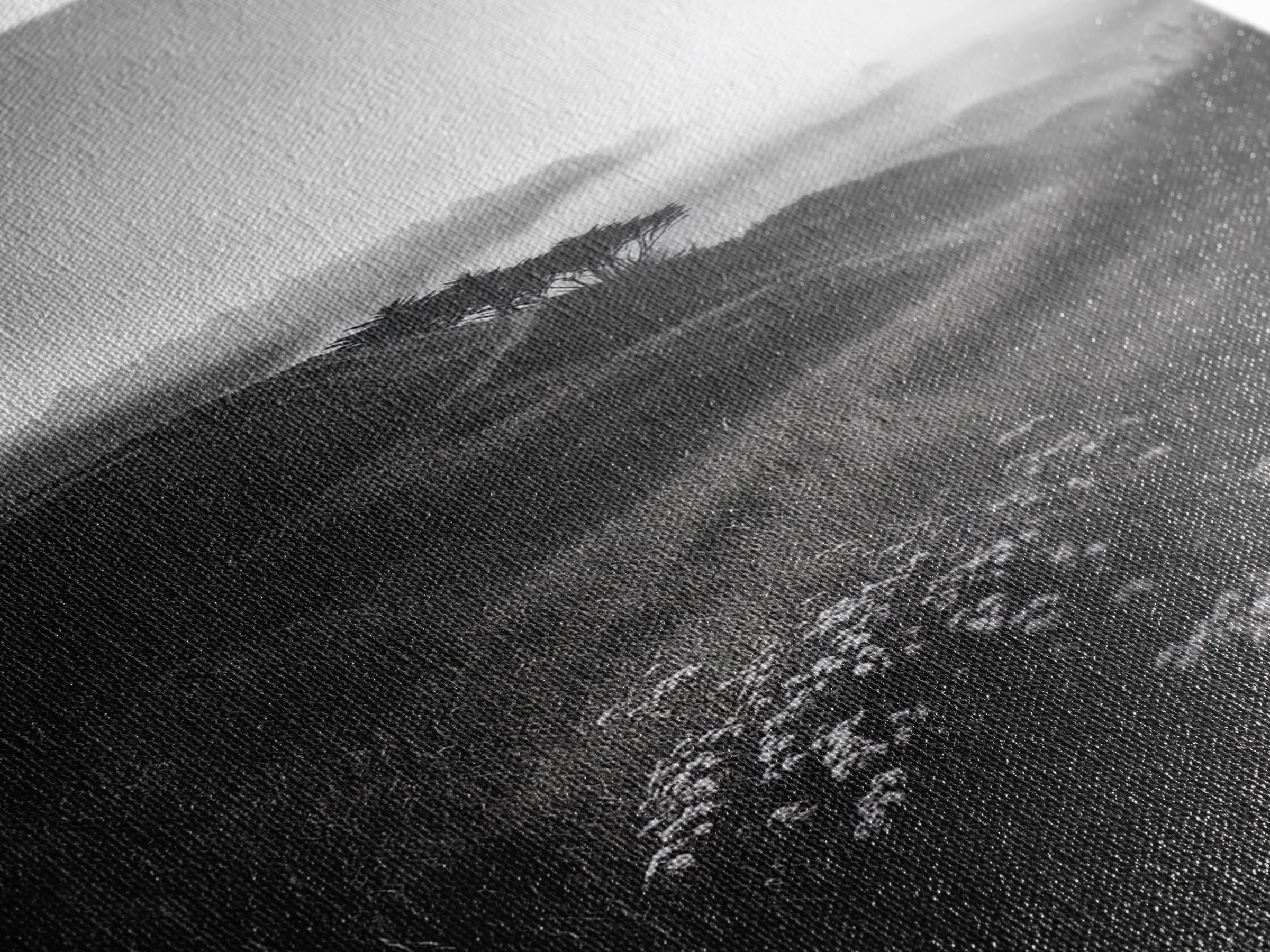 Rolling Mist Hills, Dreamy Countryside, Framed Canvas Print, Black and White Wall Art, Bedroom Calm Decor, Nature Landscape