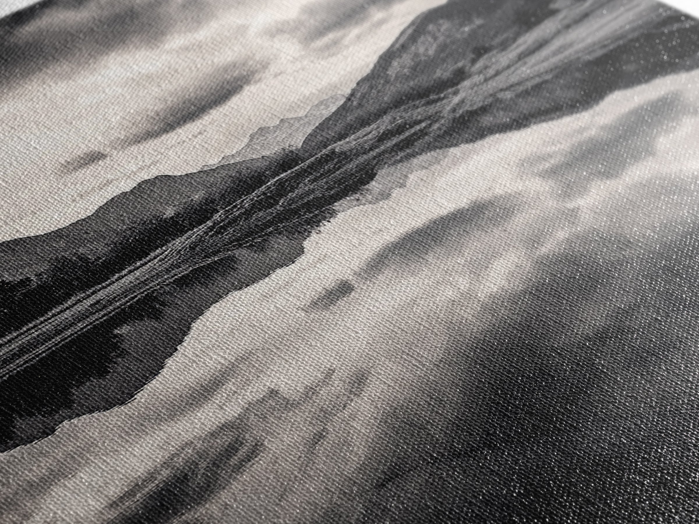 Alpine Reflections, Dramatic Skies, Mountain Serenity, Canvas Print, Living Room Wall Art, Moody Landscape Photography, Monochrome Decor