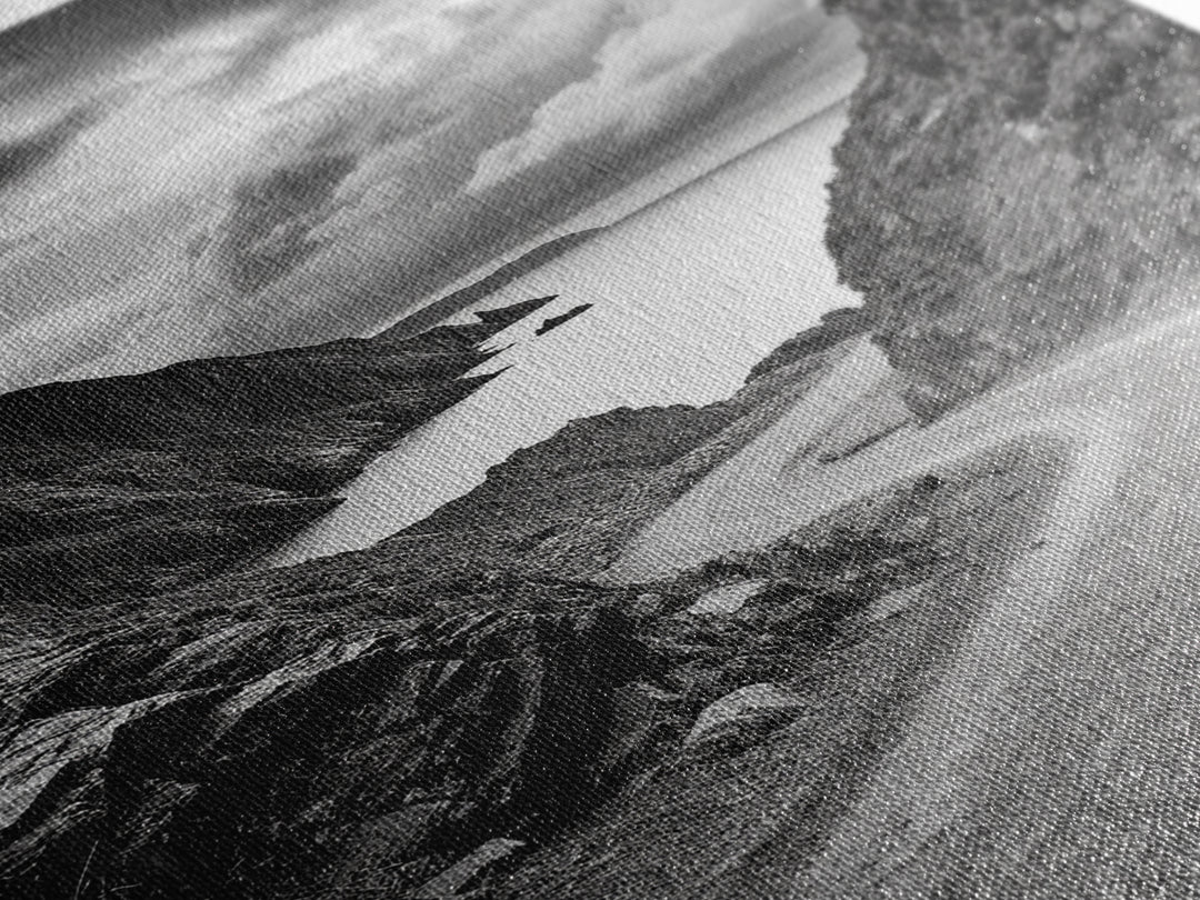 Coastal Road Curve, Rugged Cliff Path, Dramatic Seascape, Canvas Print, Office Wall Art, Monochrome Nature Art, Rustic Home Decor