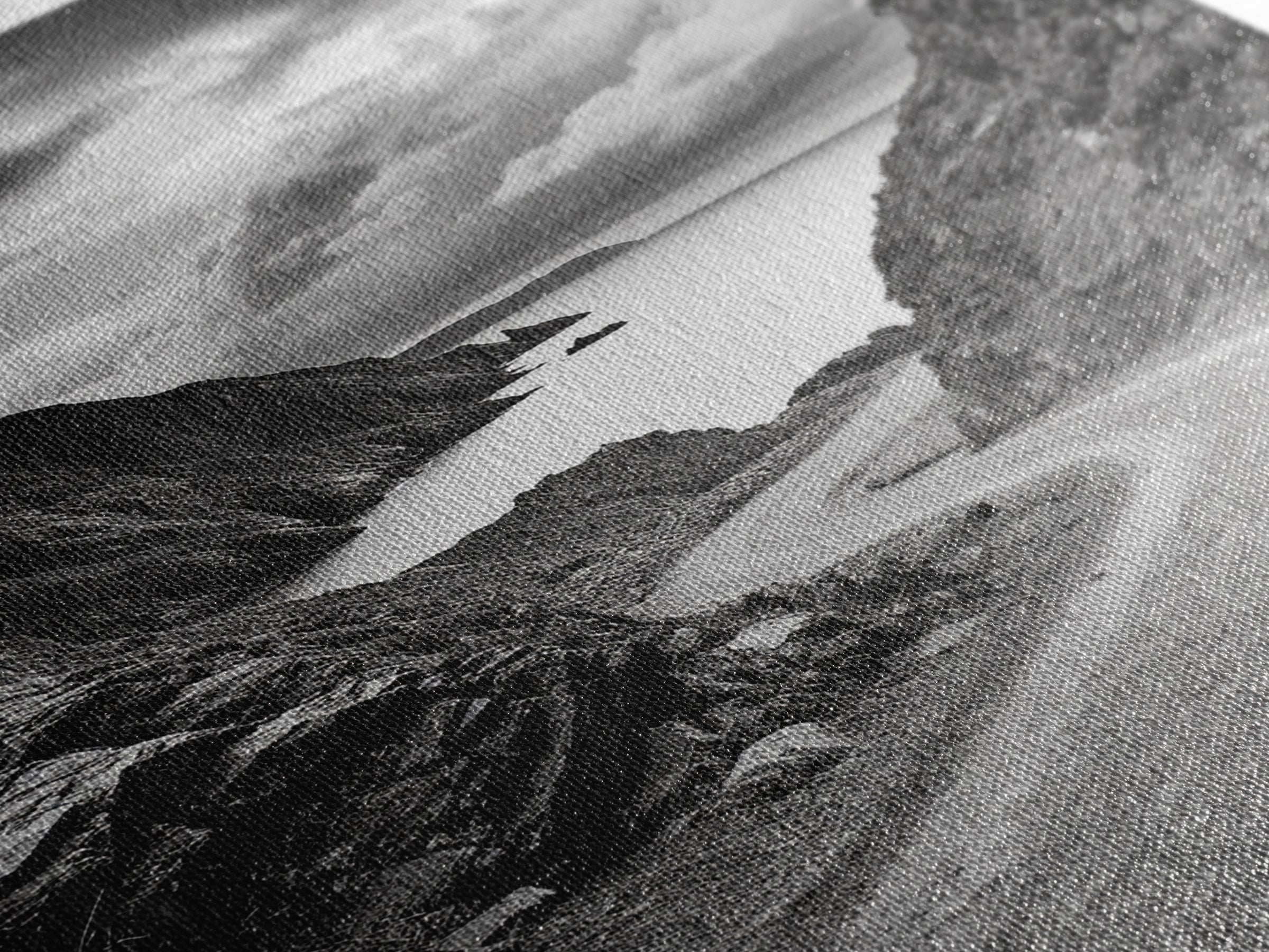 Coastal Road Curve, Rugged Cliff Path, Dramatic Seascape, Canvas Print, Office Wall Art, Monochrome Nature Art, Rustic Home Decor