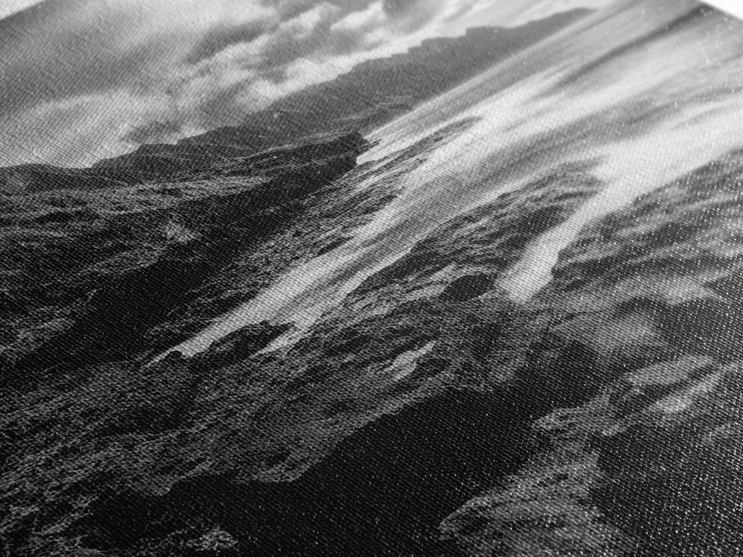 Coastal Cliffs, Ocean Horizon, Wild Waves, Framed Canvas Print, Bathroom Wall Art, Black and White Seascape, Coastal Decor, Moody Art