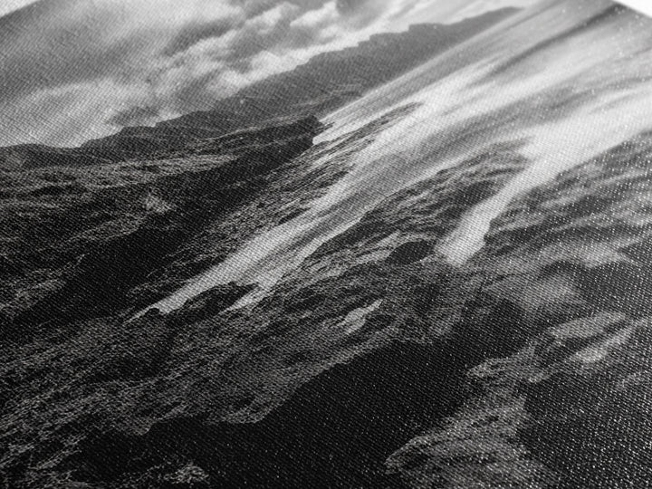 Coastal Cliffs, Ocean Horizon, Wild Waves, Framed Canvas Print, Bathroom Wall Art, Black and White Seascape, Coastal Decor, Moody Art