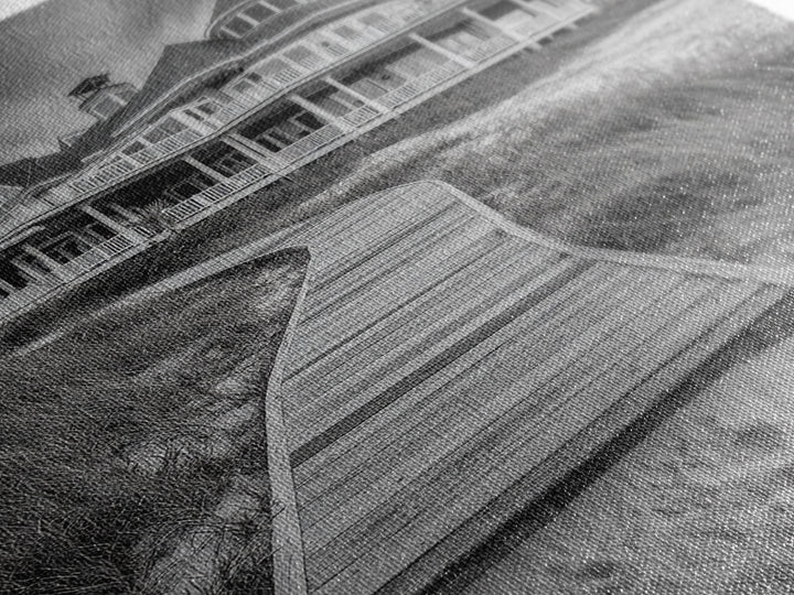 Beach House, Boardwalk Path, Coastal Architecture, Framed Canvas Print, Hallway Wall Art, Neutral Tones, Minimalist Coastal Style