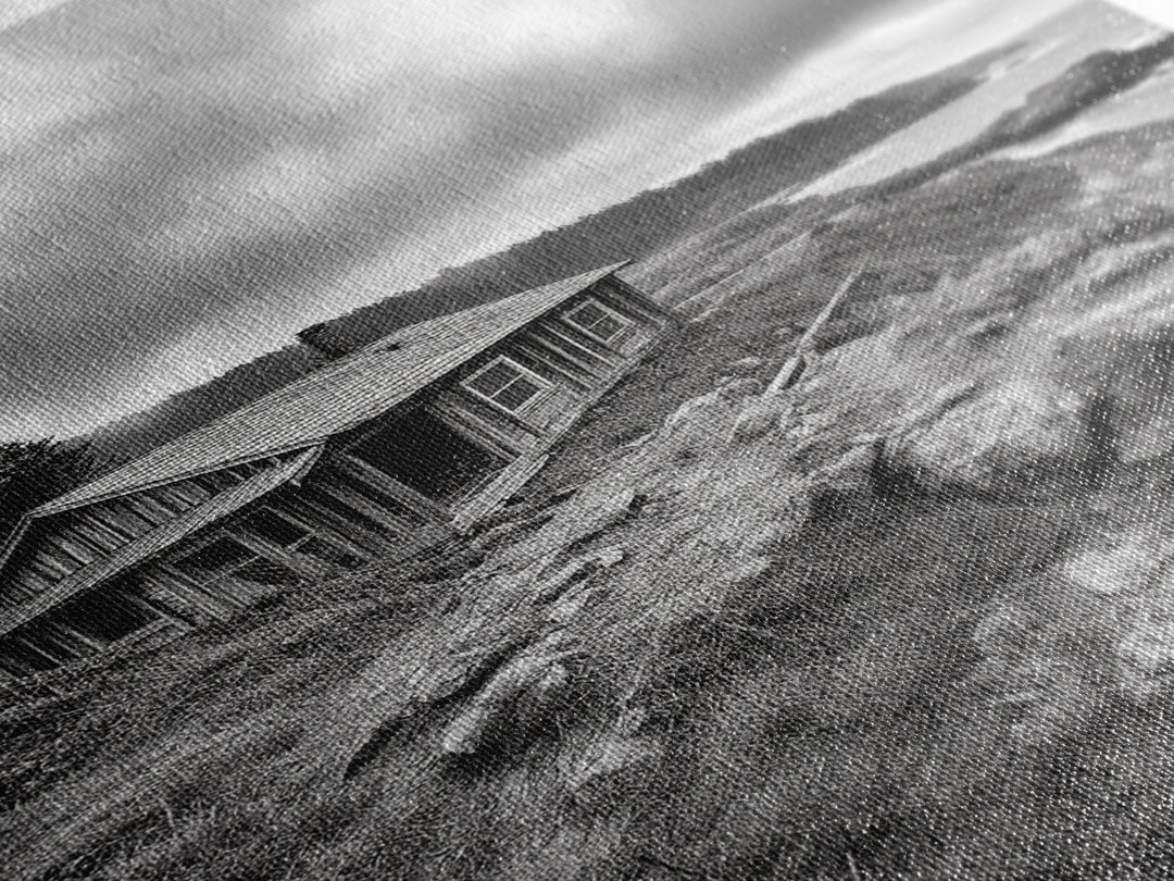 Abandoned Cabin, Coastal Cliff, Moody Landscape, Autumn Wall Art, Framed Canvas Print, Living Room Rustic Art, Farmhouse Aesthetic