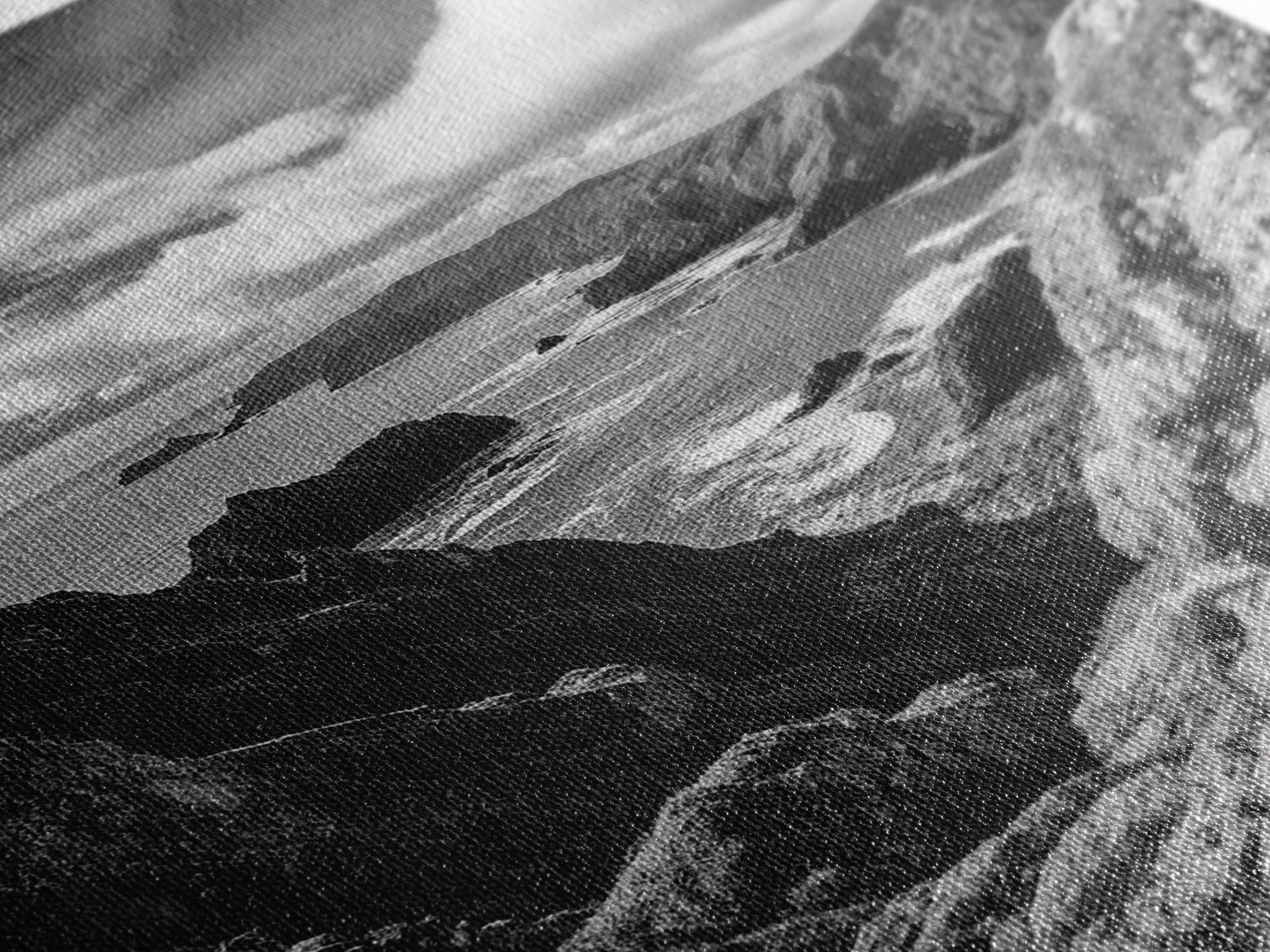 Rugged Cliffs, Ocean View, Coastal Escape, Framed Canvas Print, black and white coastal art, beach house wall decor, moody ocean print