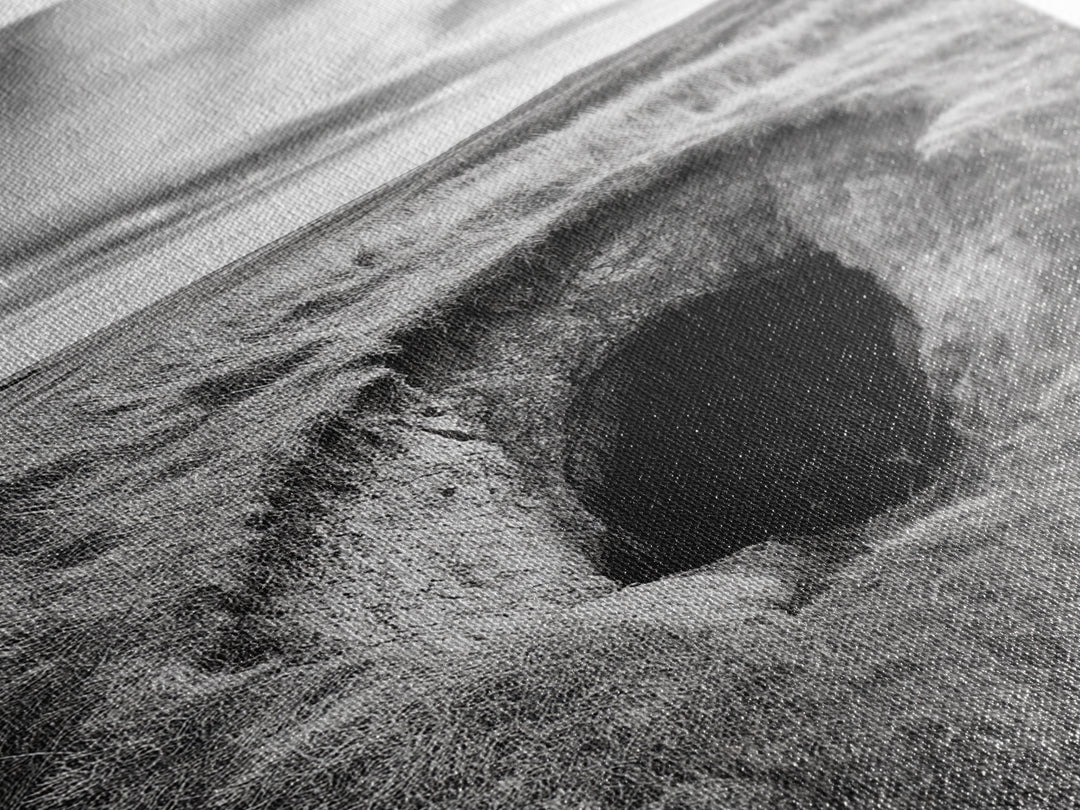 Burrow Entrance, Hidden Hole, Grassland Tunnel, Canvas Print, Nature Wall Art, Living Room Decor, Black White Landscape Photography