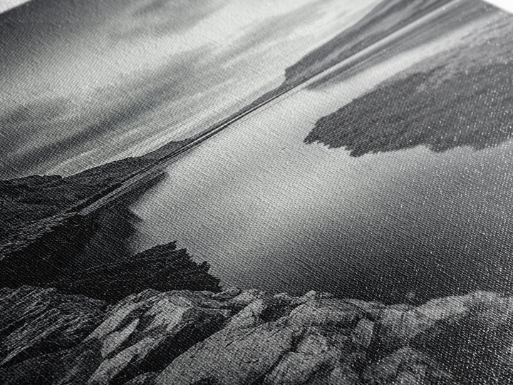 River Gorge, Twilight Reflections, Cliffside Calm, Canvas Print, Moody Black White Wall Art, Bedroom or Office Decor, Dramatic Landscape