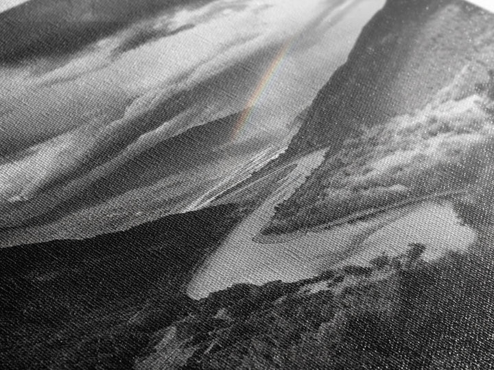 Mountain Valley, Rainbow River, Forest Panorama, Cloud Drama, Framed Canvas Print, Living Room Wall Art, Tranquil Nature, Scenic Beauty