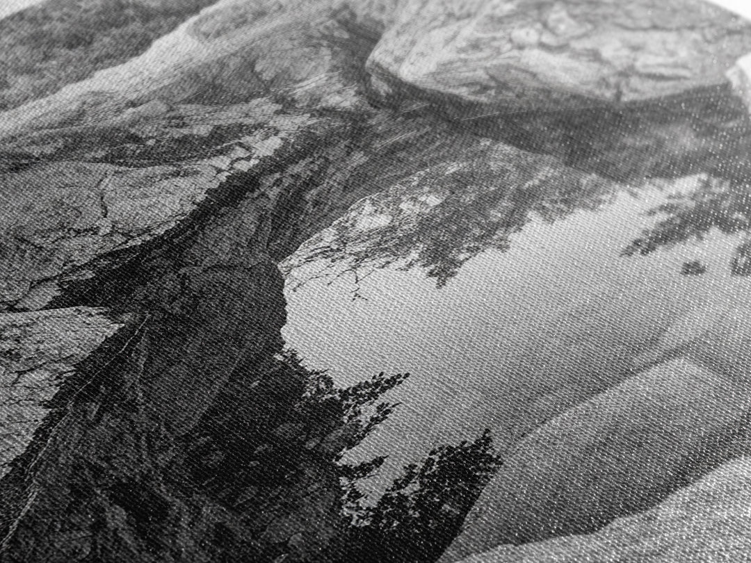 Reflective Rock Pool, Tranquil Nature, Monochrome Landscape, Black and White Framed Canvas Print, Minimalist Bathroom or Spa Wall Art