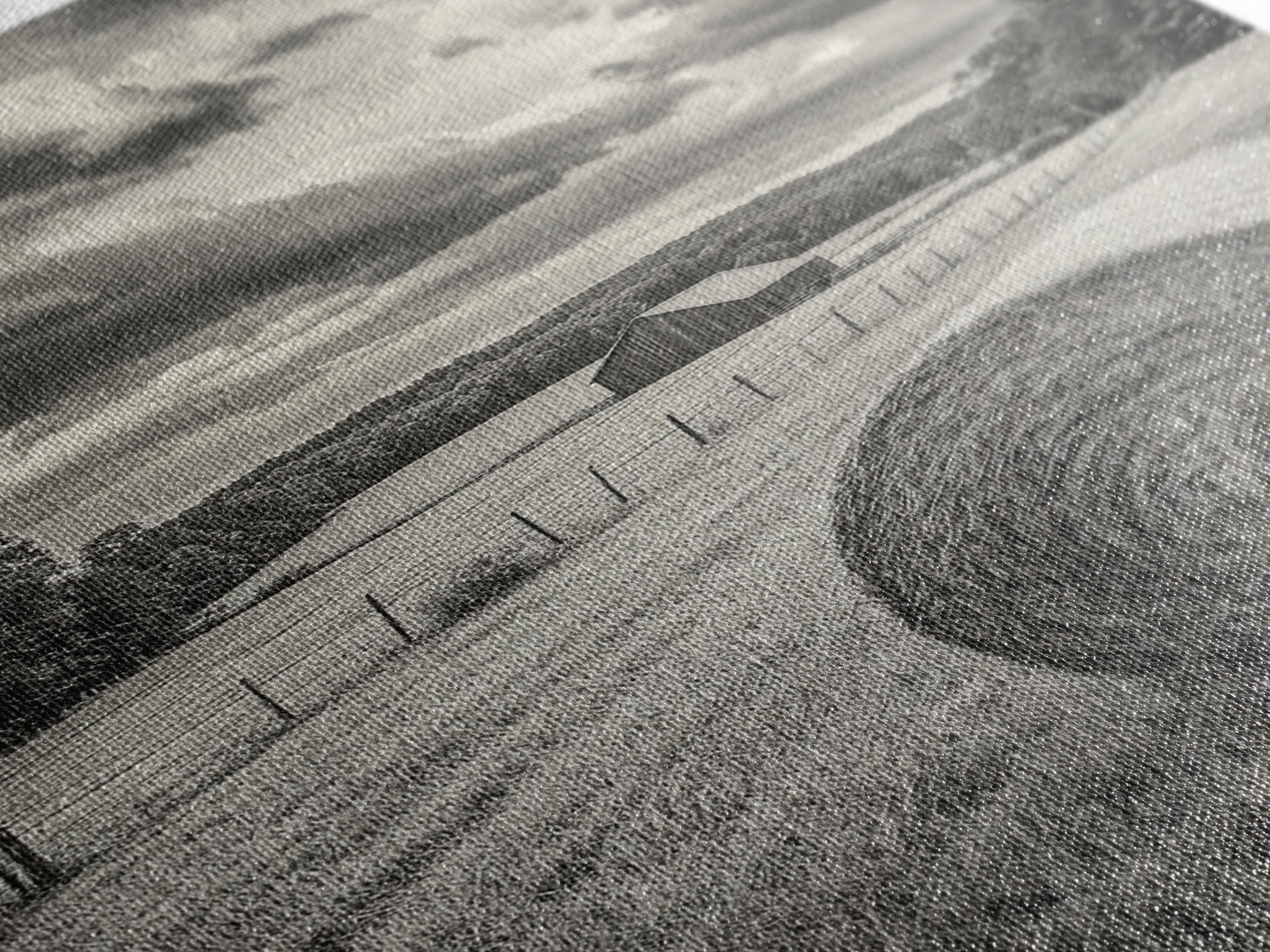 Autumn Hay Bale, Farm Field Scene, Country Landscape, Black and White Canvas Print, Rustic Kitchen or Fall Living Room Wall Art