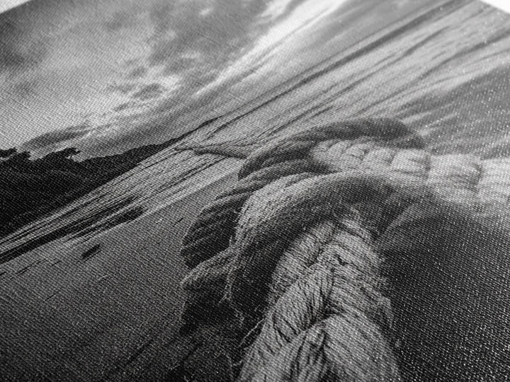 Beach Rope Knot, Coastal Connection, Ocean Shoreline, Nautical Canvas Print, Black and White Bathroom or Seaside Wall Decor