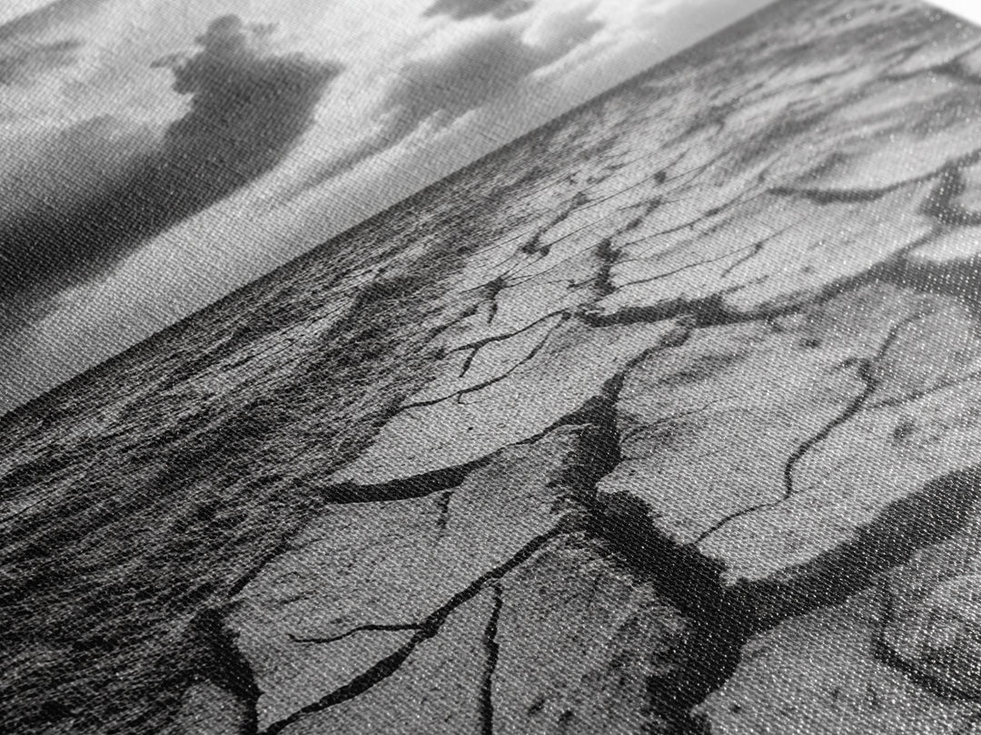 Cracked Earth, Drought Desert, Apocalyptic Sky, Dry Landscape, Canvas Print, minimalist wall decor, modern earth tones, office statement piece