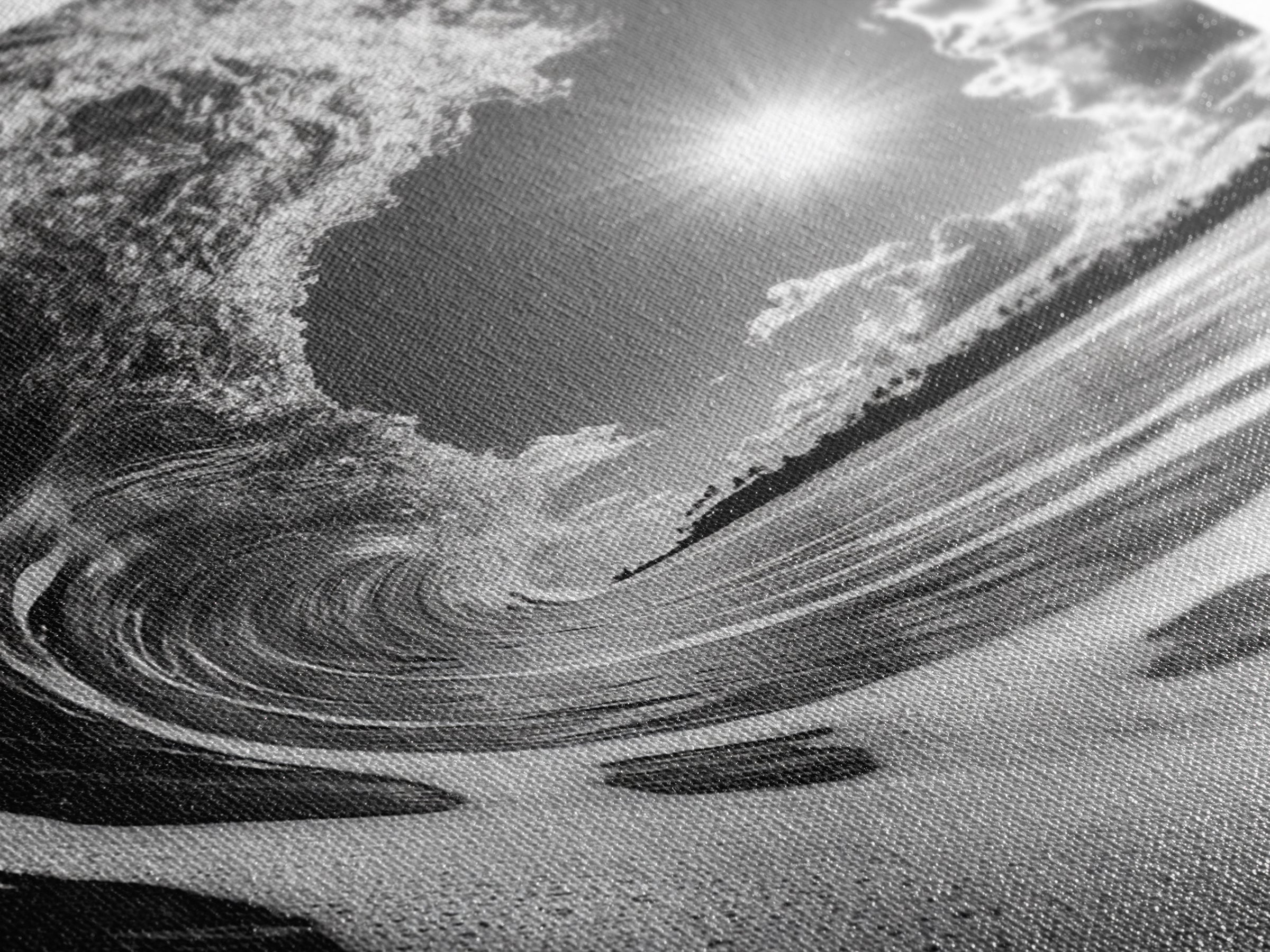 Wave Photography, Surfer Dream, Sea Curl Motion, Framed Canvas Print, Coastal Wall Art, Beach House Decor, Monochrome Ocean Style
