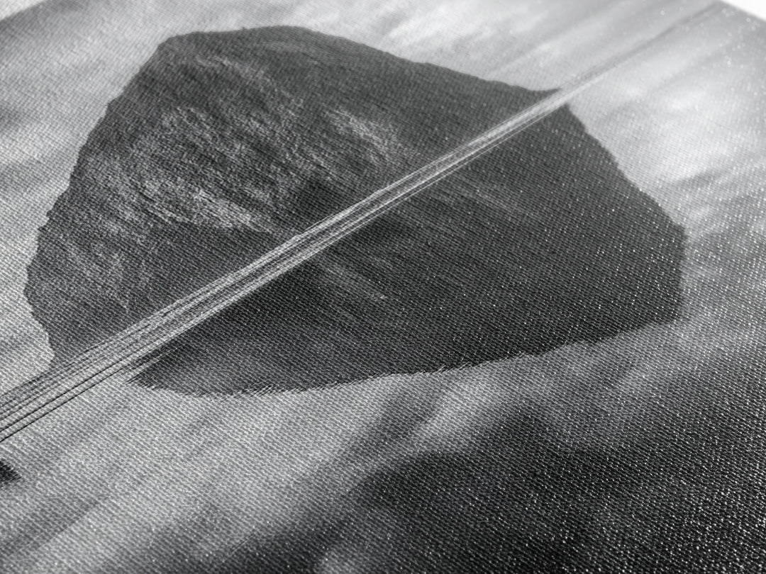 Coastal Rock, Haystack Reflection, Tranquil Beach Scene, Framed Canvas Print, Minimalist Art, Bathroom or Entryway Wall Art