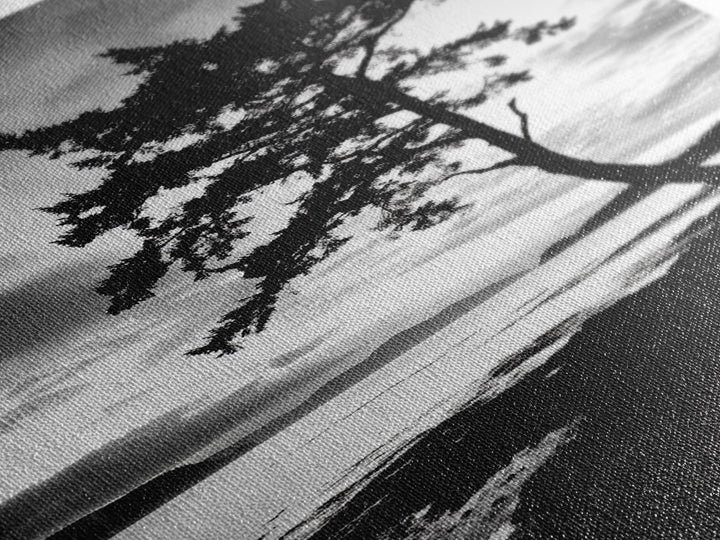 Coastal Tree, Pacific Northwest, Serene Landscape, Monochrome Nature Scene, Framed Canvas Print, Entryway Art, Rustic Cabin Wall Decor