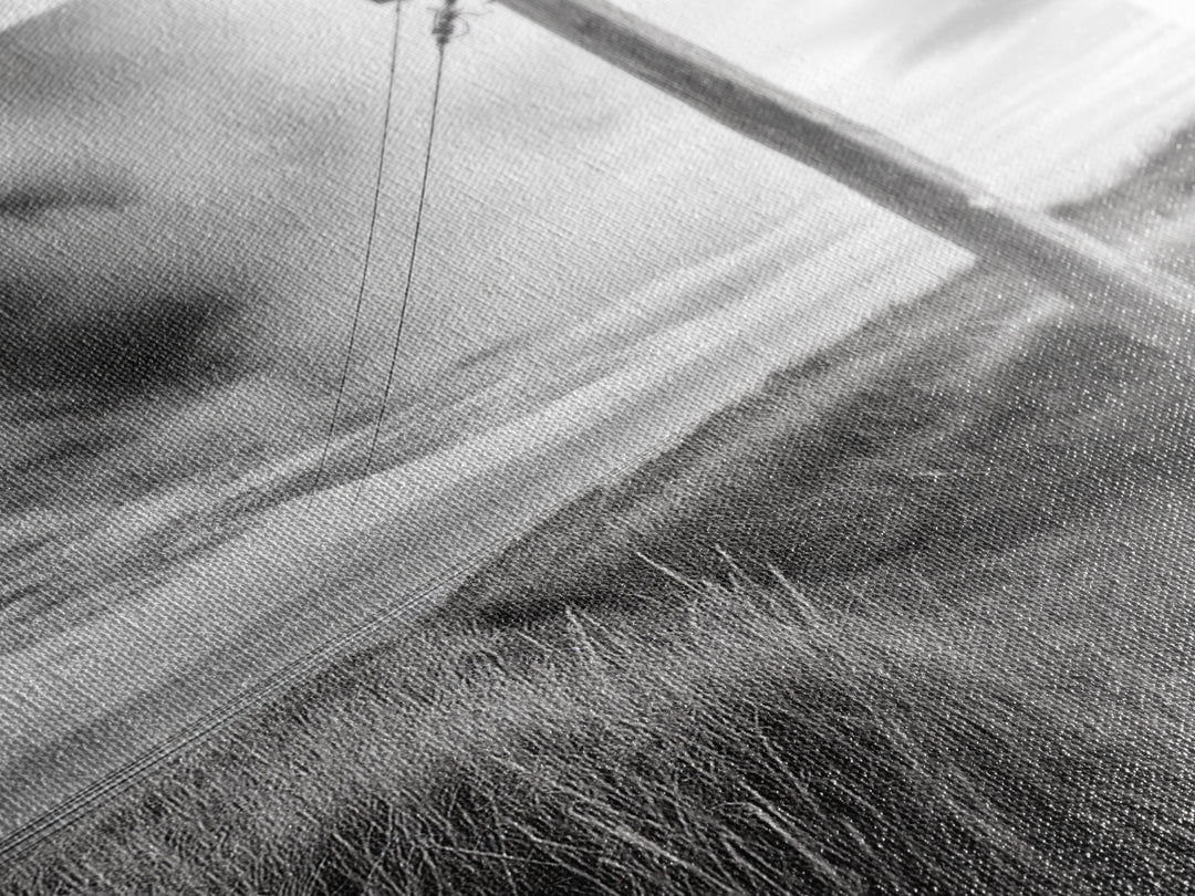 Coastal Path, Telephone Pole, Cloudy Sky, Minimal Nature Scene, Canvas Print, Entryway Wall Art, Rustic Landscape Photography Decor