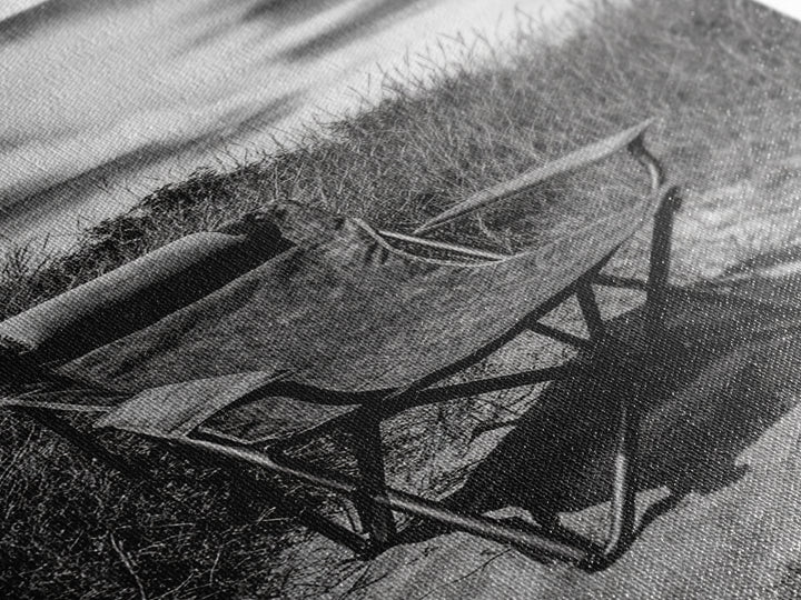 Deserted beach chair, quiet coast vibes, windswept scene, peaceful solitude, Canvas Print, hallway decor, rustic retreat outdoor artwork