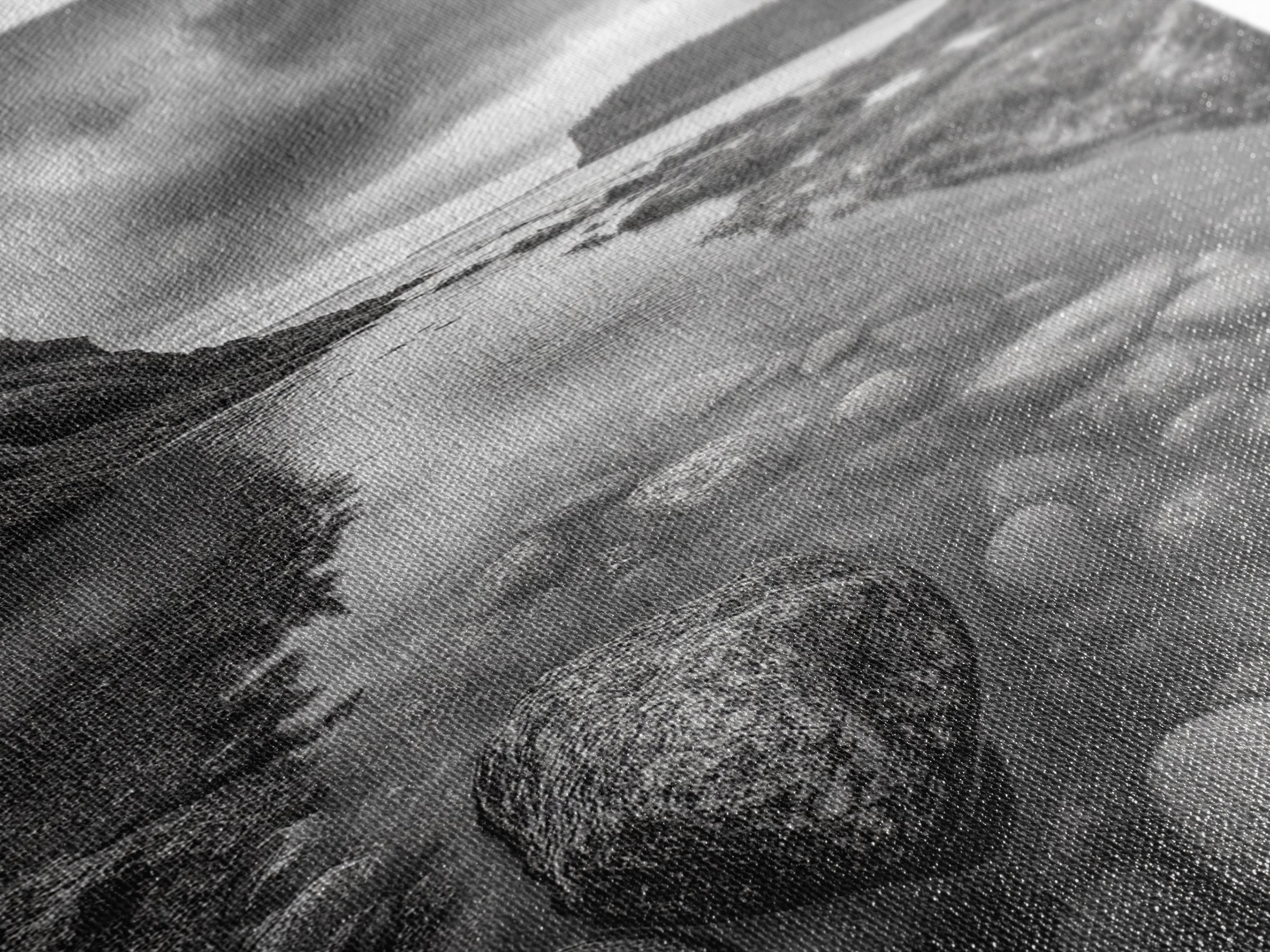 Rocky Shoreline Calm, Pebble Tidepool, Ocean Cliffs, Nature Escape, Canvas Print, Bathroom Wall Art, Black and White Coastal Art